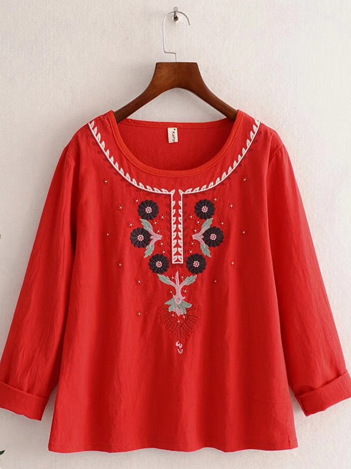 Women Casual Embroidery Tops Tunic Blouse Shirt