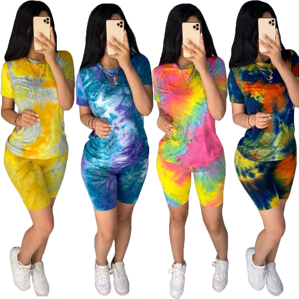 2020 American women's printed sports casual shorts suit  2 piece set women tracksuit