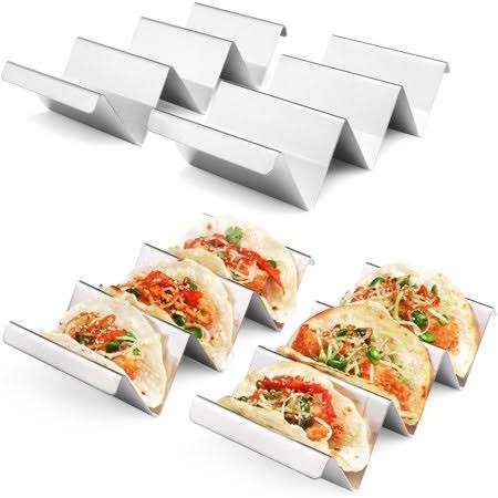 Taco Holder Stand - Set of 4 - Oven Grill Safe Stainless Steel Taco Racks with Handles - Fill Serve Tacos with Ease,