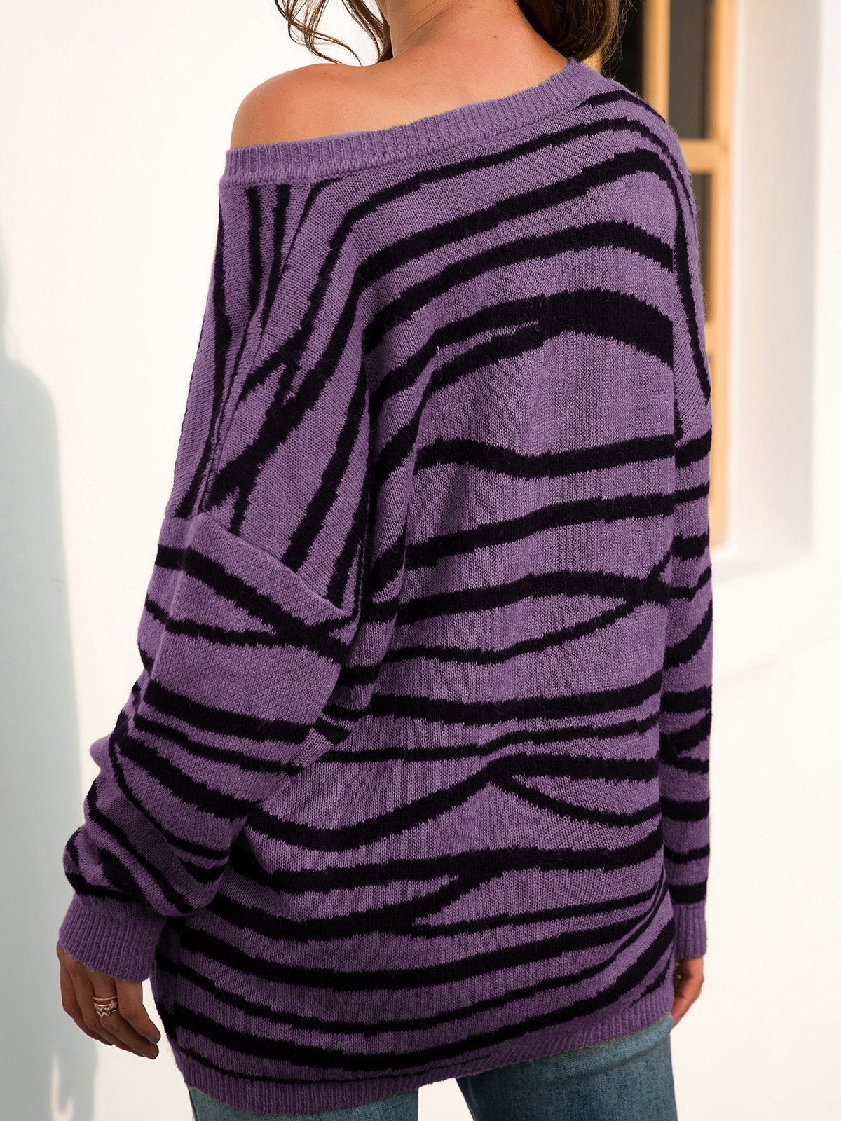 V Neck Striped Casual Long Sleeve Sweaters