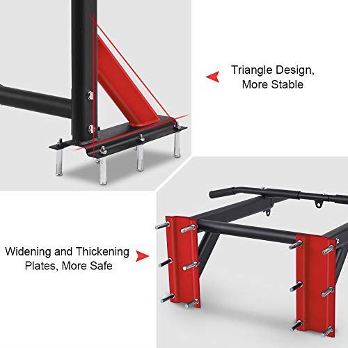 ONETWOFIT Multifunctional Wall Mounted Pull Up Bar Power Tower Set Chin Up Station Home Gym- Black & Red