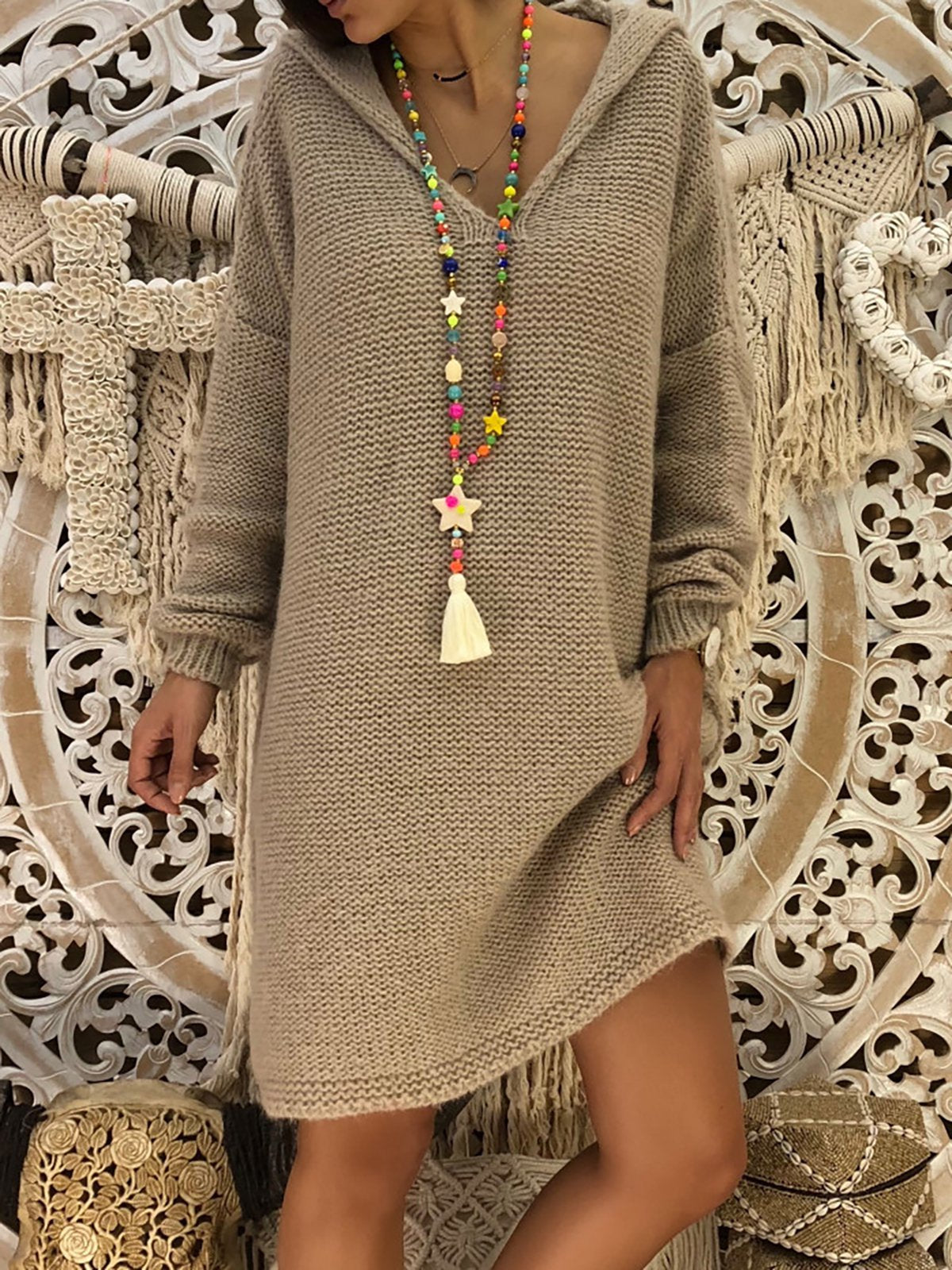 Long Sleeve Hoodie Knitted Acrylic Casual Sweaters