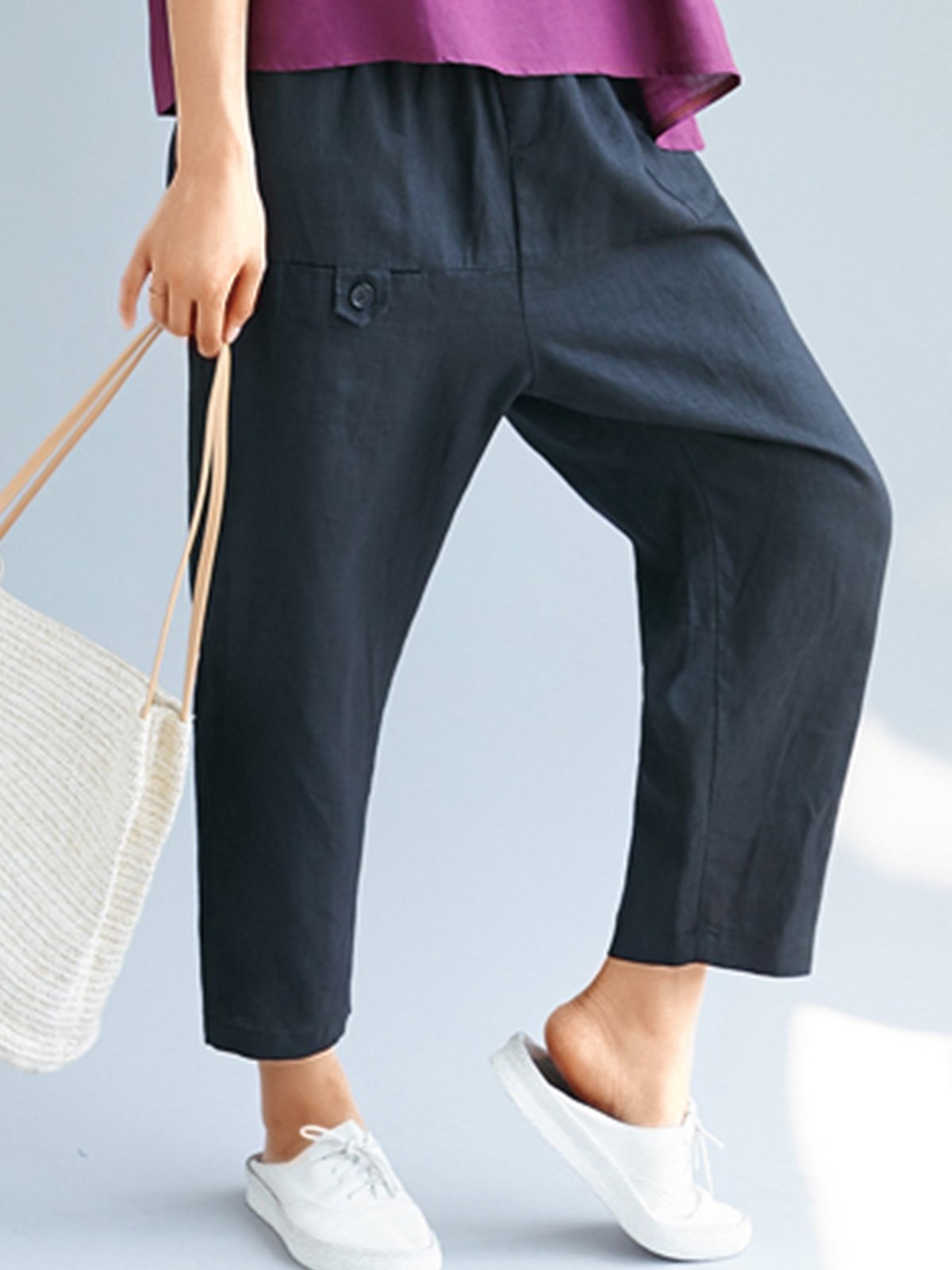 Plus Size Women Plain Casual Pants