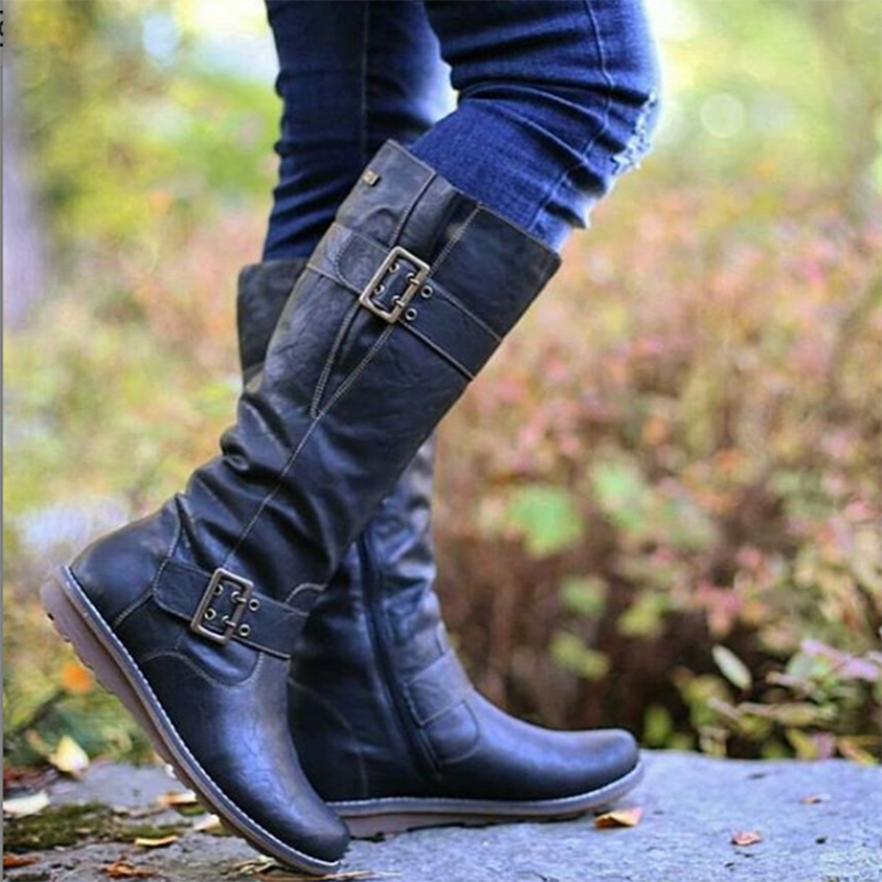 Women's casual buckle zipper boots