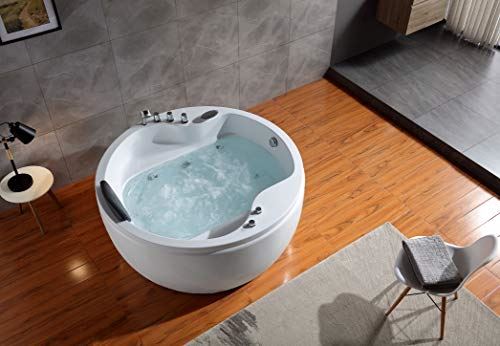 Hydromassage Round Jetted Soaking Tub with Right Side Drain and Waterfall Faucet