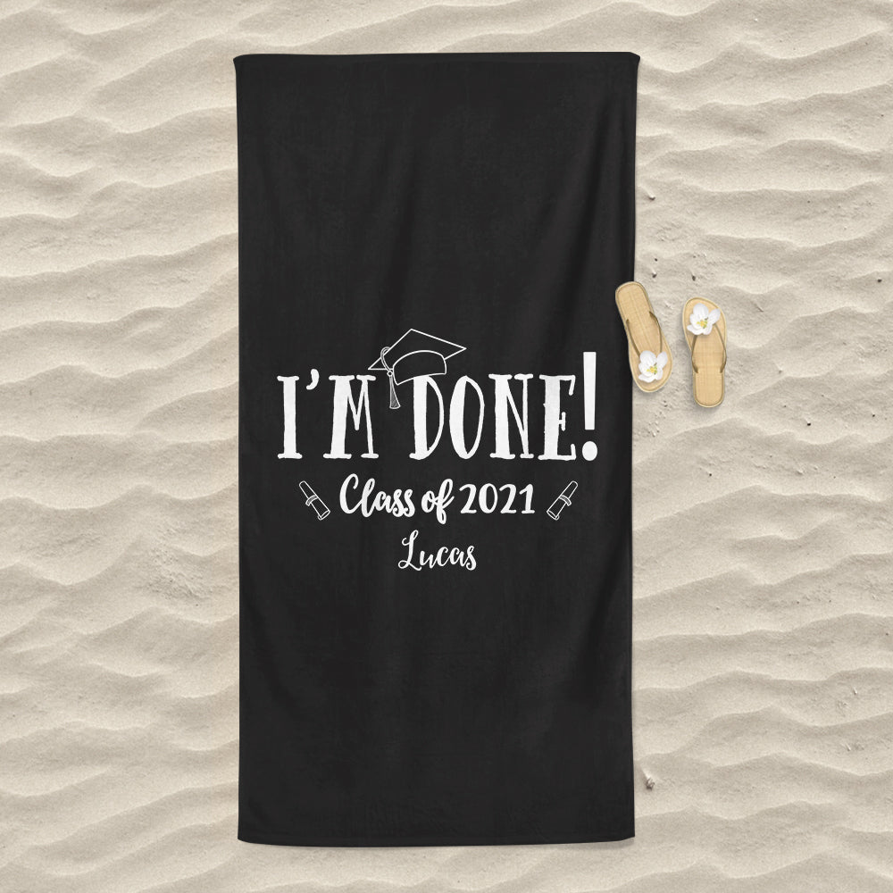 Class Of 2021 Personalized Name Graduation Beach Towel I