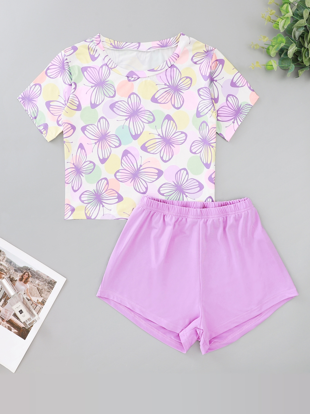 Women Summer Print Two Piece Shorts Pajama Set