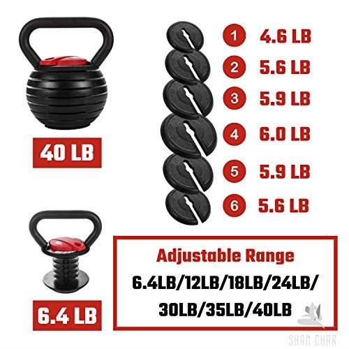 Adjustable Kettlebell Set,S trength Training Kettlebells 10-40 Lb (Black & Red)