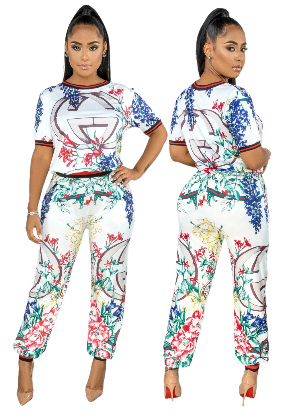 Summer Print Retro African Two Piece Pants Set
