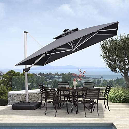 10�� Double Top Deluxe Solar Powered LED Square Patio Umbrella �C Grey