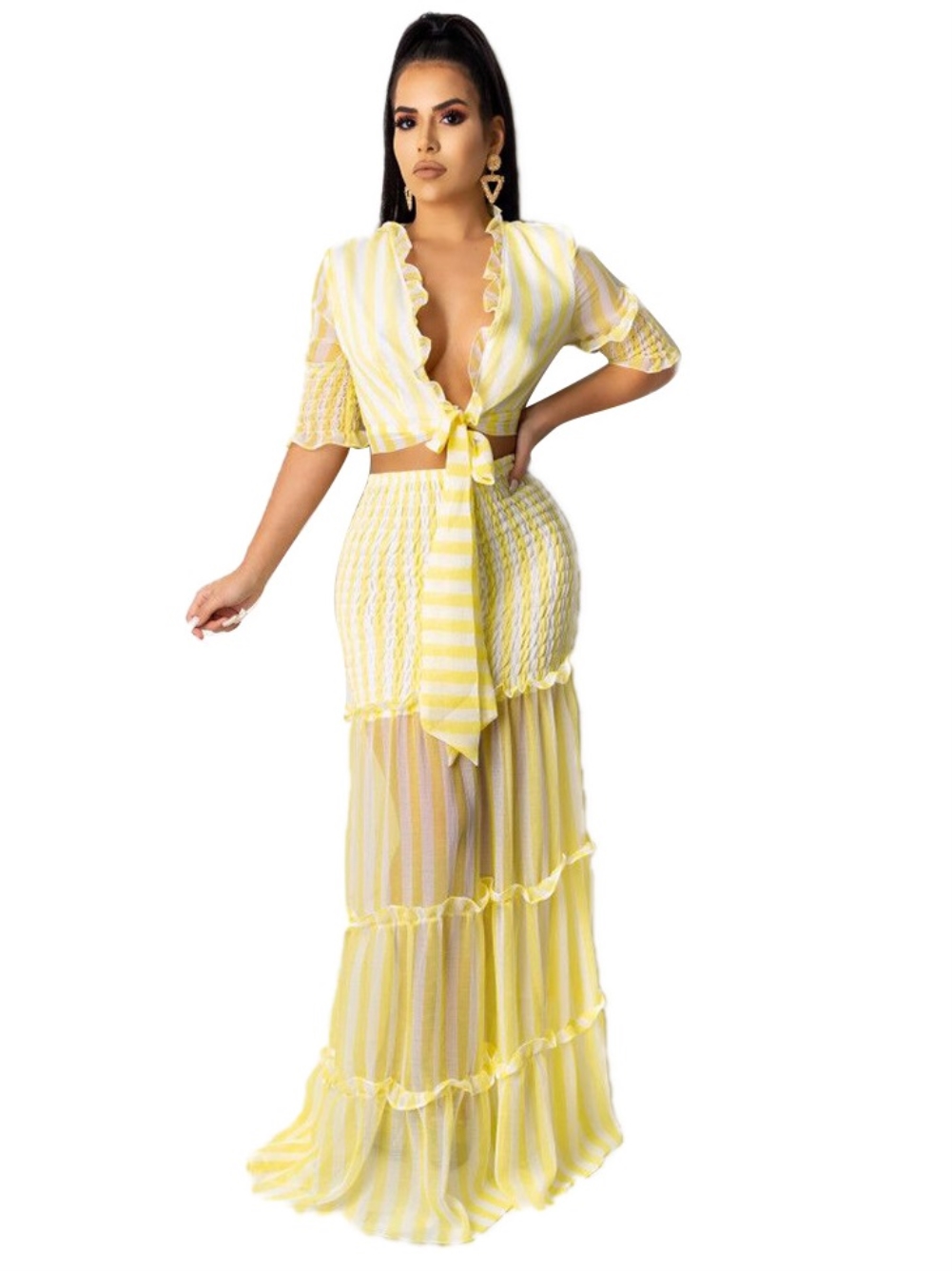 Sexy Ruffles Crop Top and Long Skirt Set