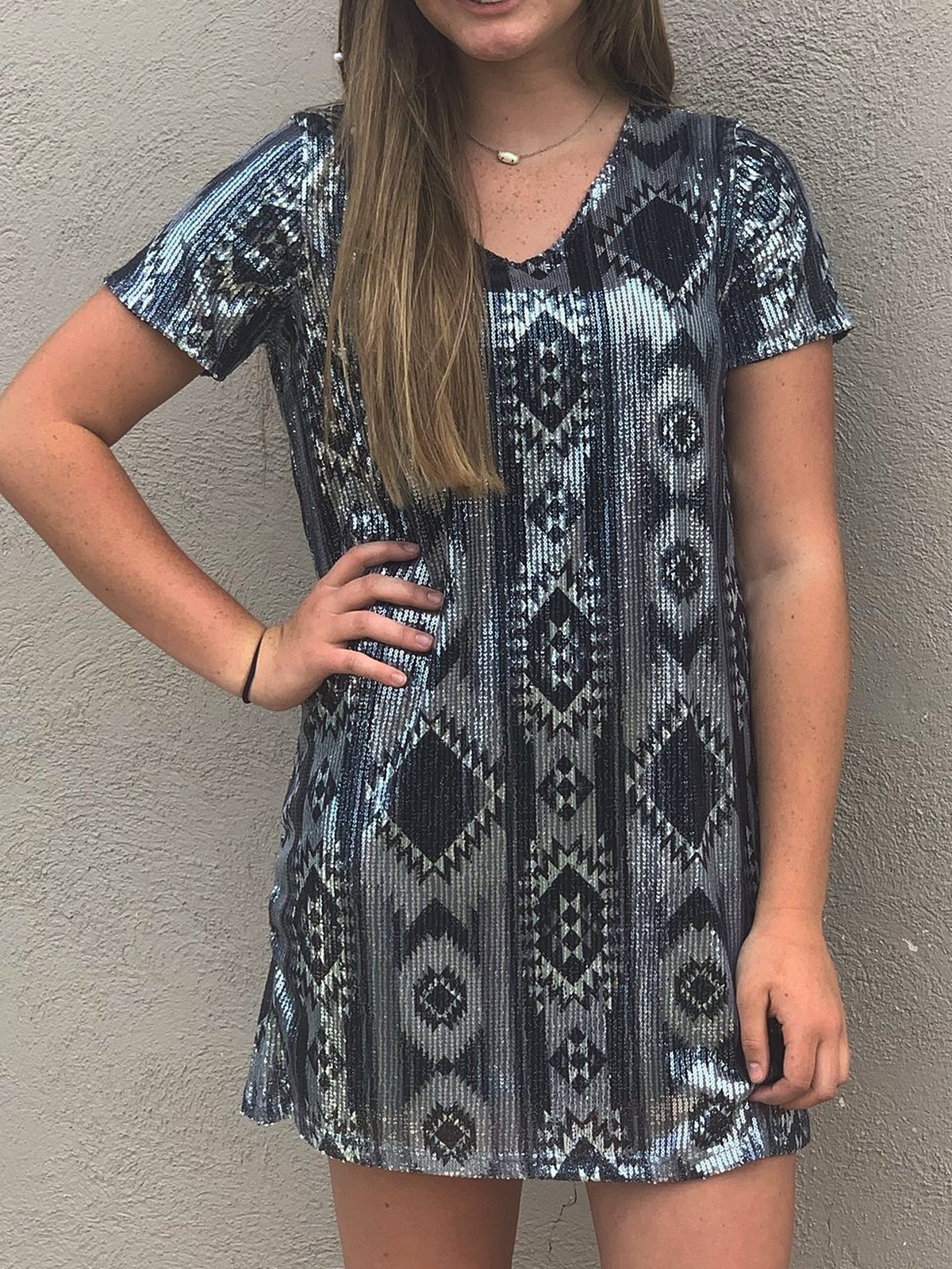 Short Sleeve Printed Crew Neck Casual Dresses