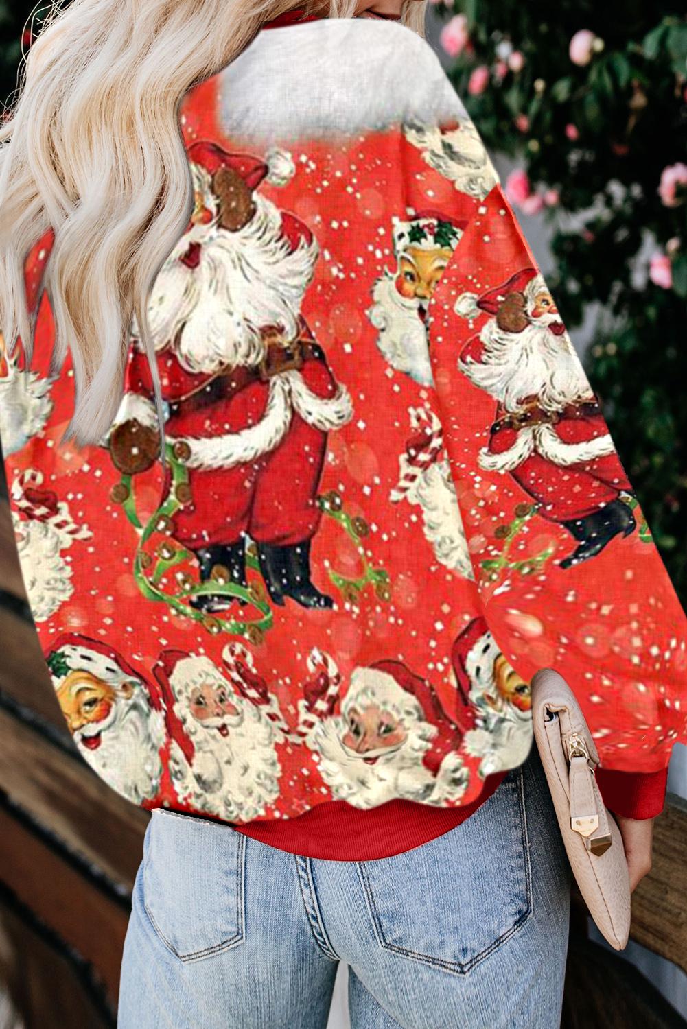 Red Merry Christmas Holiday Cartoon Print Sweatshirt