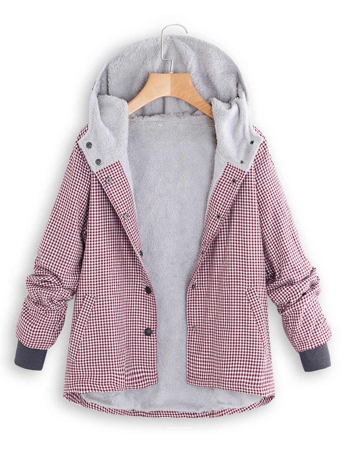 Pink Casual Plaid Pockets Cotton Coat