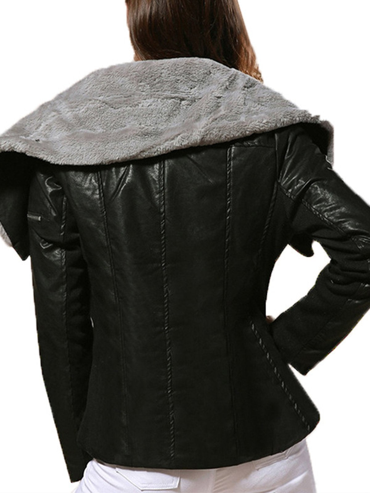 Shawl Collar Zipper Faux Fur Long Sleeve Jackets