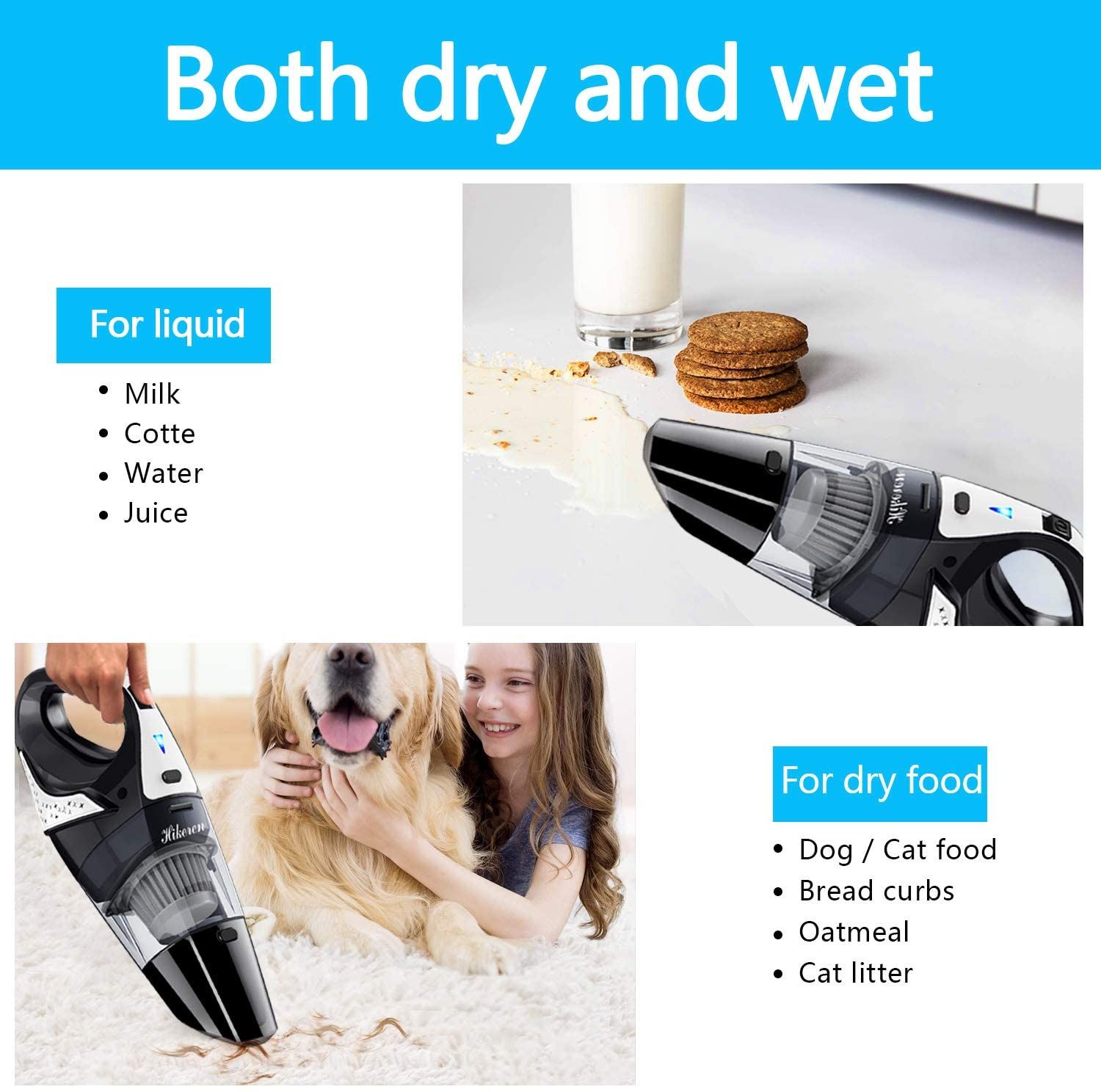 Handheld Vacuum, Hikeren 7Kpa Powerful Suction Wet & Dry Vacuum