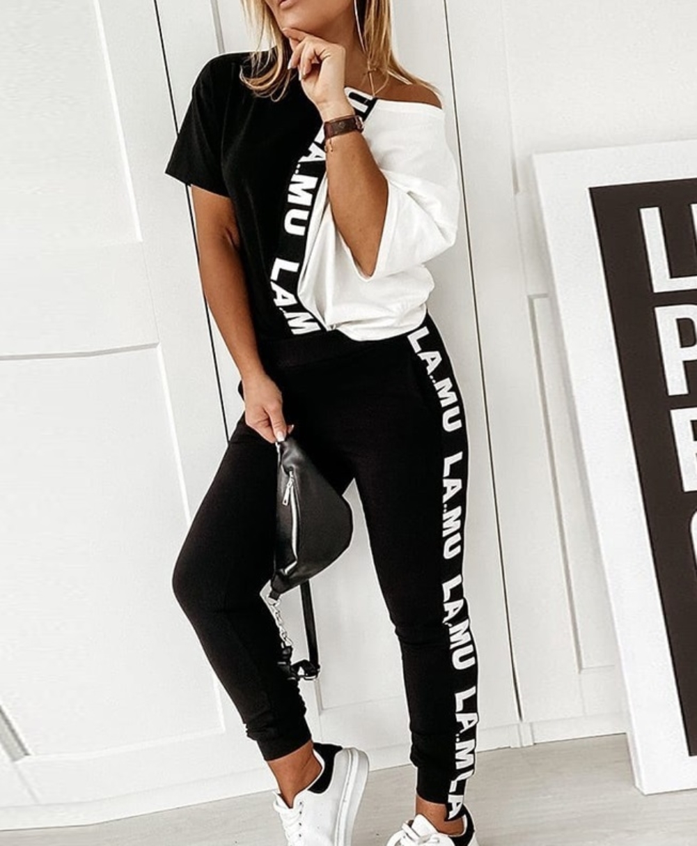 Summer Two Piece White and Black Lounge Wear