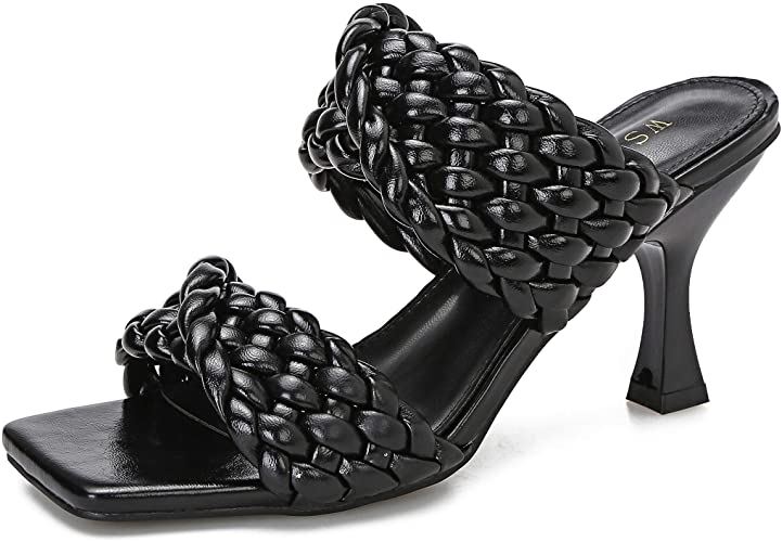 Women’s Stiletto Mules Sandals Slip On Square Open Toe
