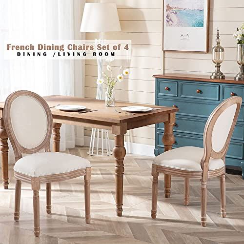 Dining Chairs Set of 4, Farmhouse Fabric Dining Room Chairs with Round Back