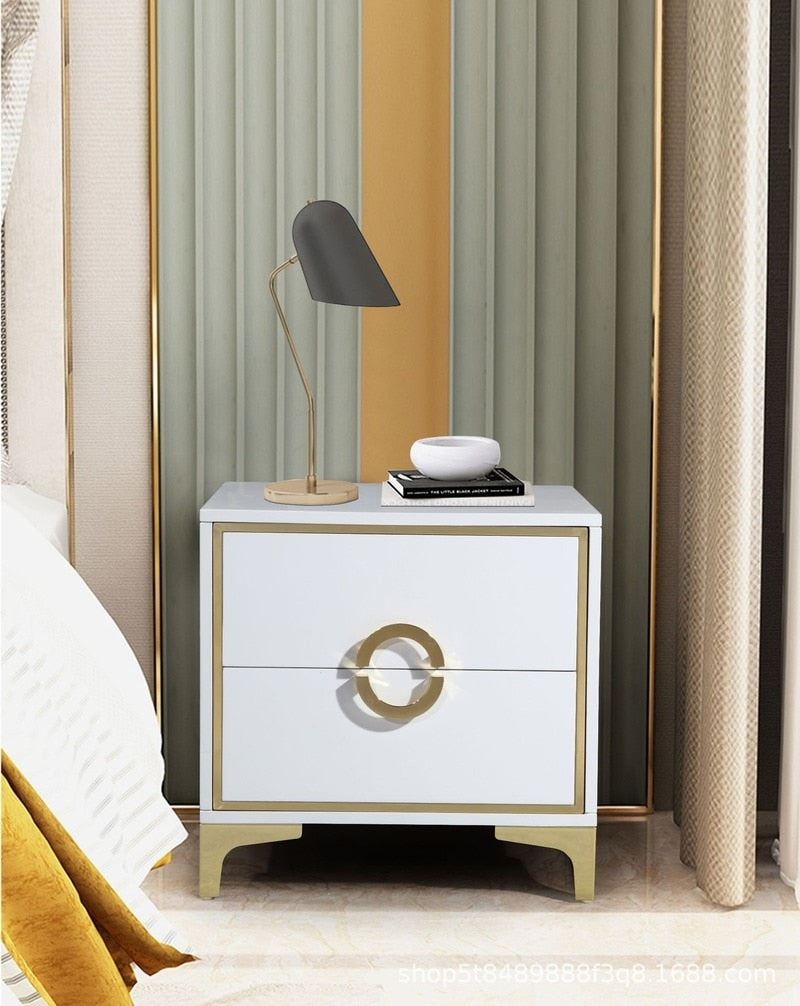White Wooden Cabinet Storage Cabinet Bedside Table With Two Drawers