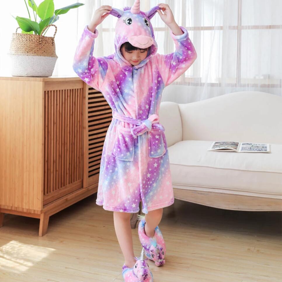 4 6 8 10 12 Y Baby Girls Robe for Kids Pajamas Unicorn Bath Robes Winter Warm