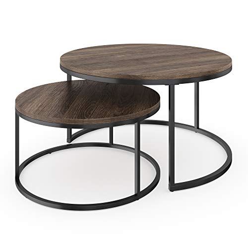 Stella Round Modern Nesting Coffee Tables w/ Wood Finish & Metal Frame / Set of 2