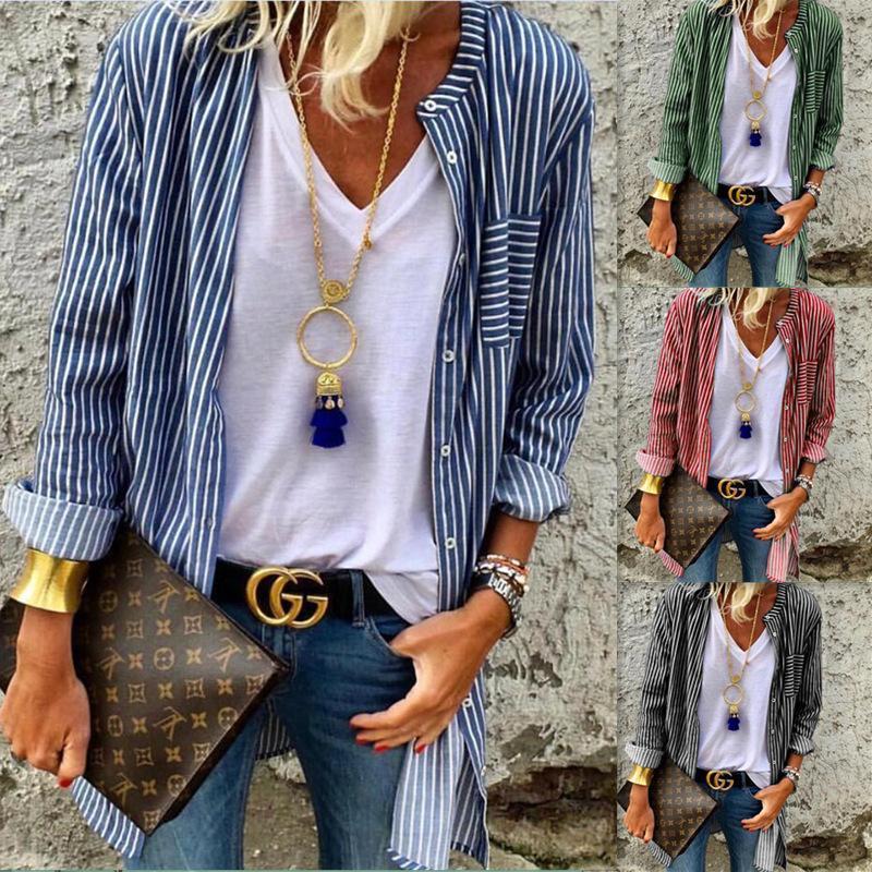 Long Sleeve Striped Shirt Women's Cardigans