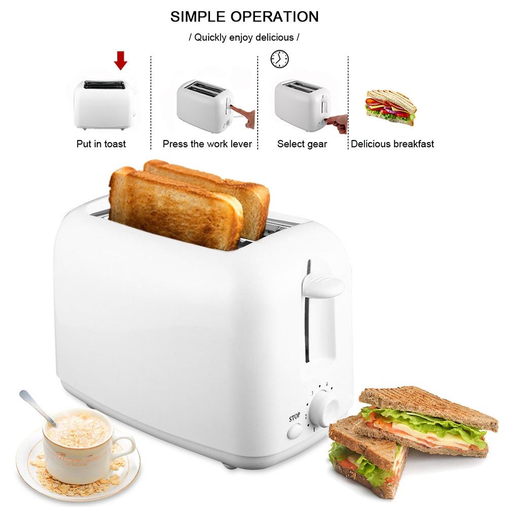 Electric Toaster 2 Slice Automatic Bread Baking Maker Breakfast Machine Toast Sandwich Grill Oven