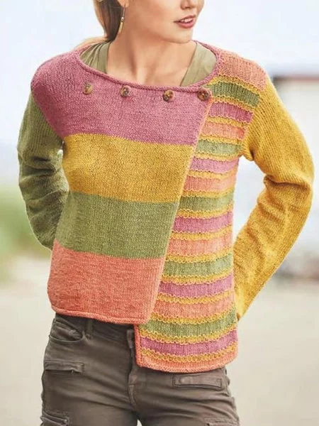 Casual Color-Block Cotton Outerwear