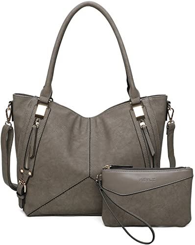 KEYLI Women Handbags Faux Leather Hobo Shoulder Bag Fashion Tote, A Black