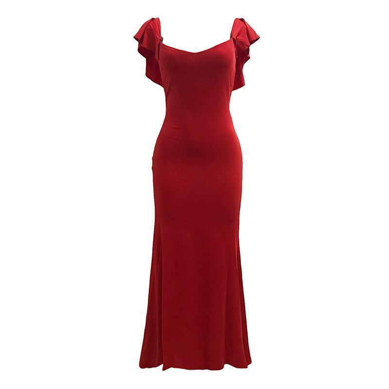 Fashion Off-Shoulder Pure Colour Off-Shoulder Fishtail Dress