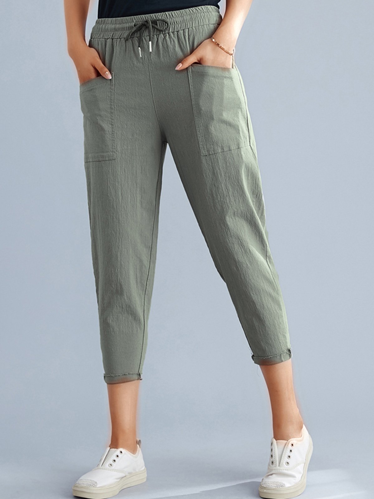 Plus Size Women Plain Casual Pants
