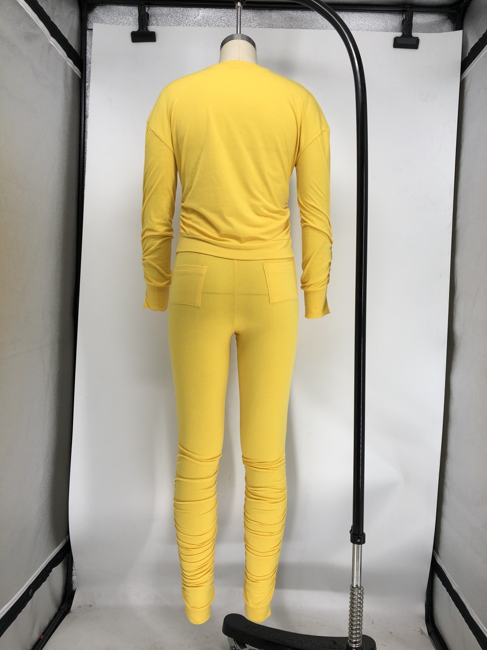 Casual Plain Two Piece Stacked Pants Set