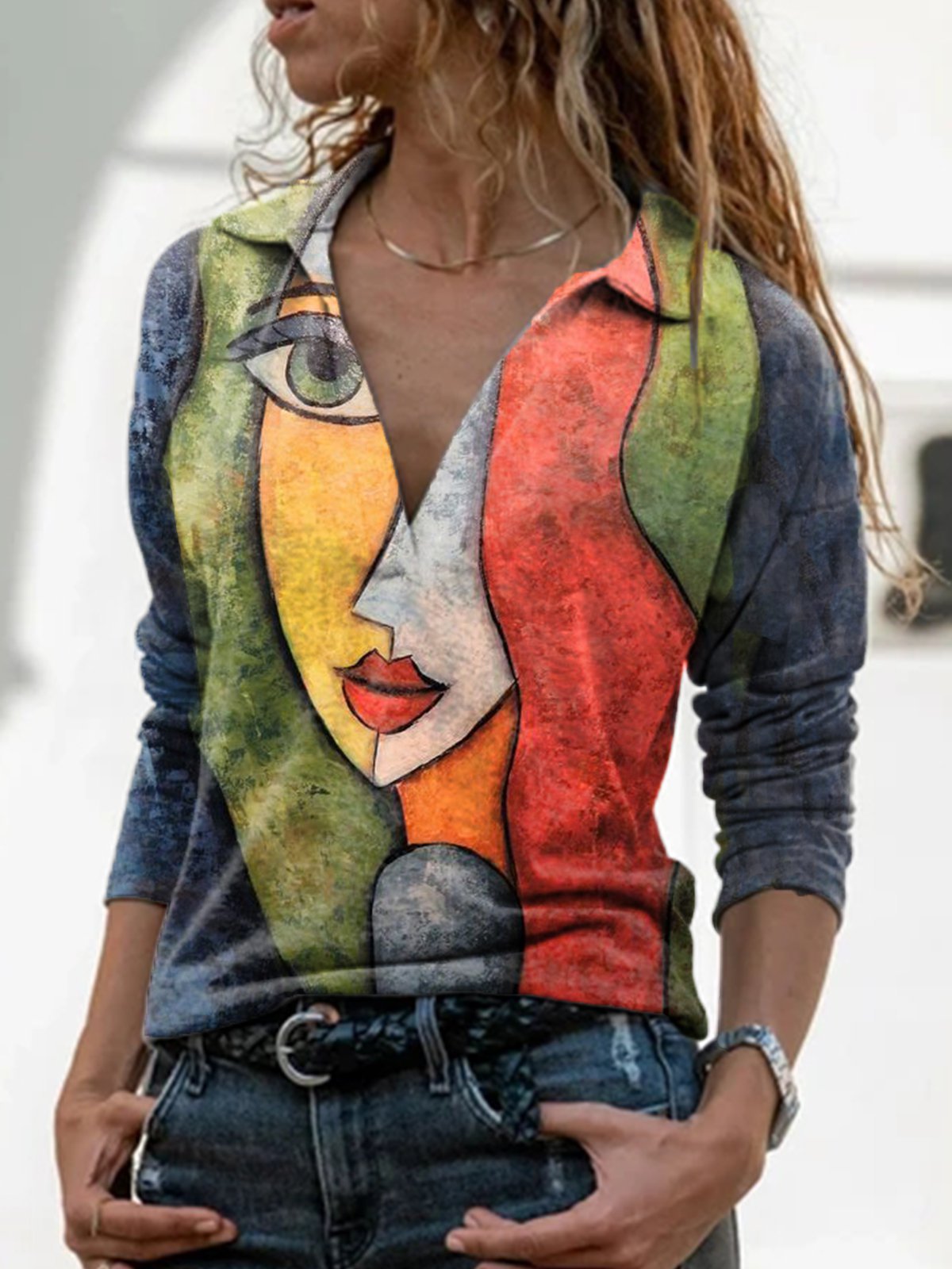 Long Sleeve Casual Abstract Shift Shirts & Tops