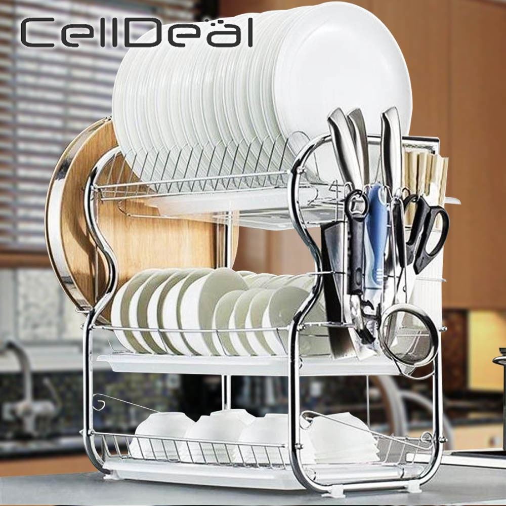 3 Layer Dish Drying Rack Kitchen Washing Holder Basket Stainless Knife Sink Dish Drain Rack