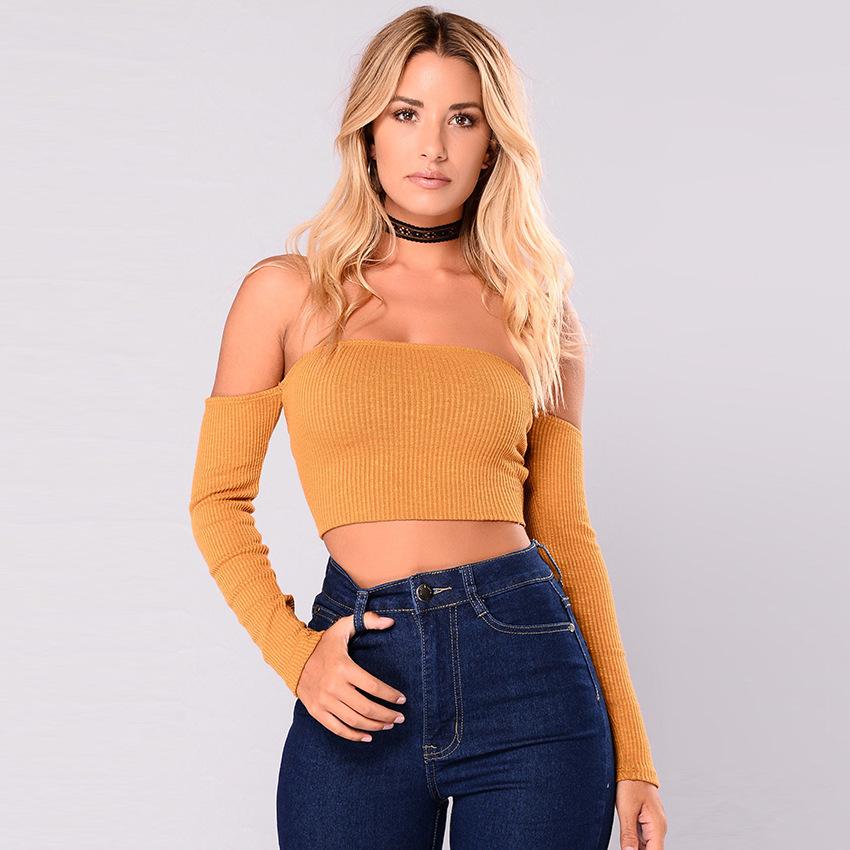 Sexy Backless Hollow Out Off the Shoulder Lace Up Long Sleeve Knitted Tops