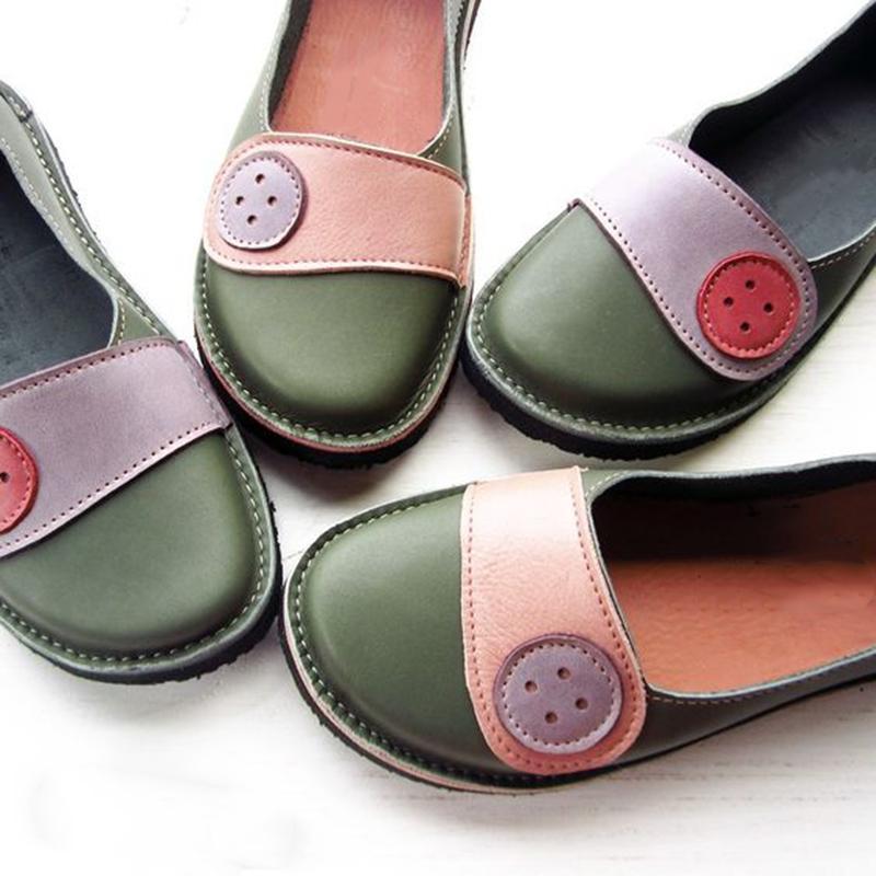 Soft Buttoned Daily Flat Heel Pu Loafers