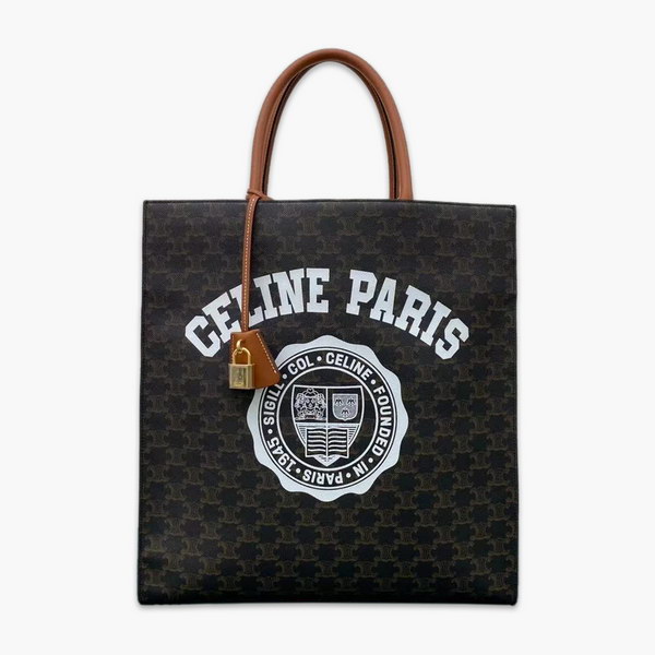 【原版皮】赛琳/Celine 老花系托特包，TRIOMPHE帆布混搭羊皮，整个包以凯旋门标志为主，包边以棕色为主围绕开口，焦糖棕色搭配老花添加了复古元素，款号：190172