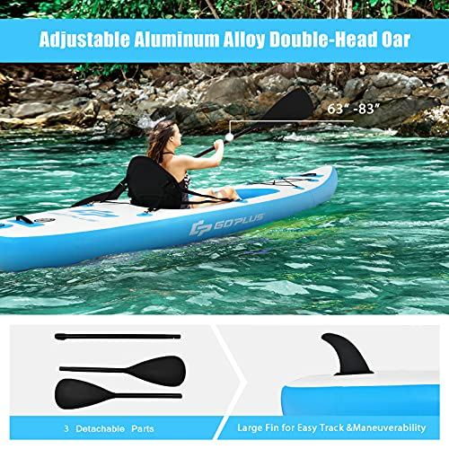 Goplus Inflatable Sit-On-Top Kayak, 1 Person Canoe w/Adjustable Aluminum Paddle