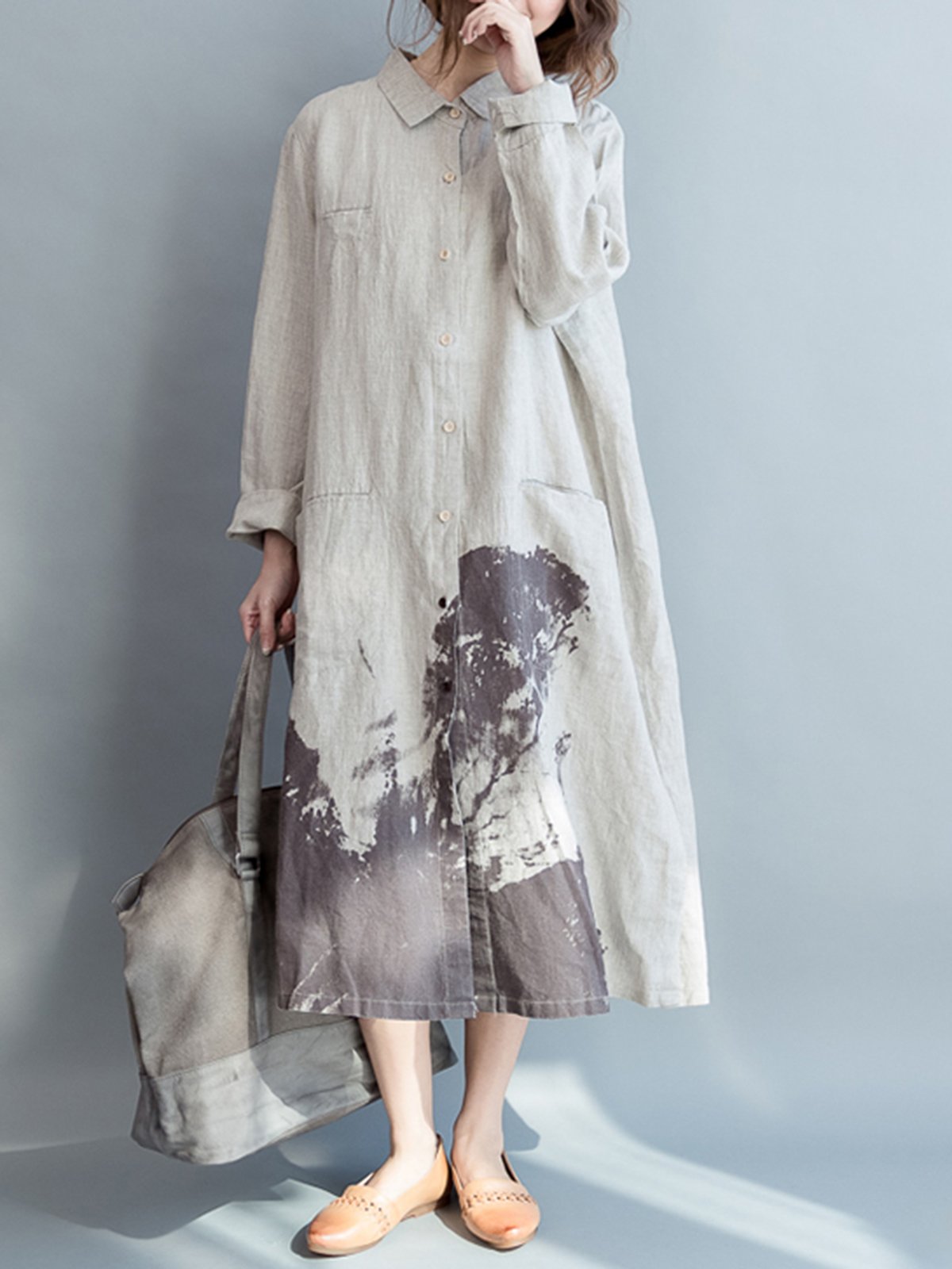 Long Sleeve Cotton Plus Size Dress