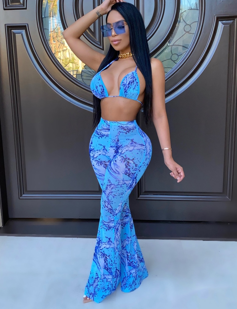 Print Sexy Bra and High Waist Pants Set