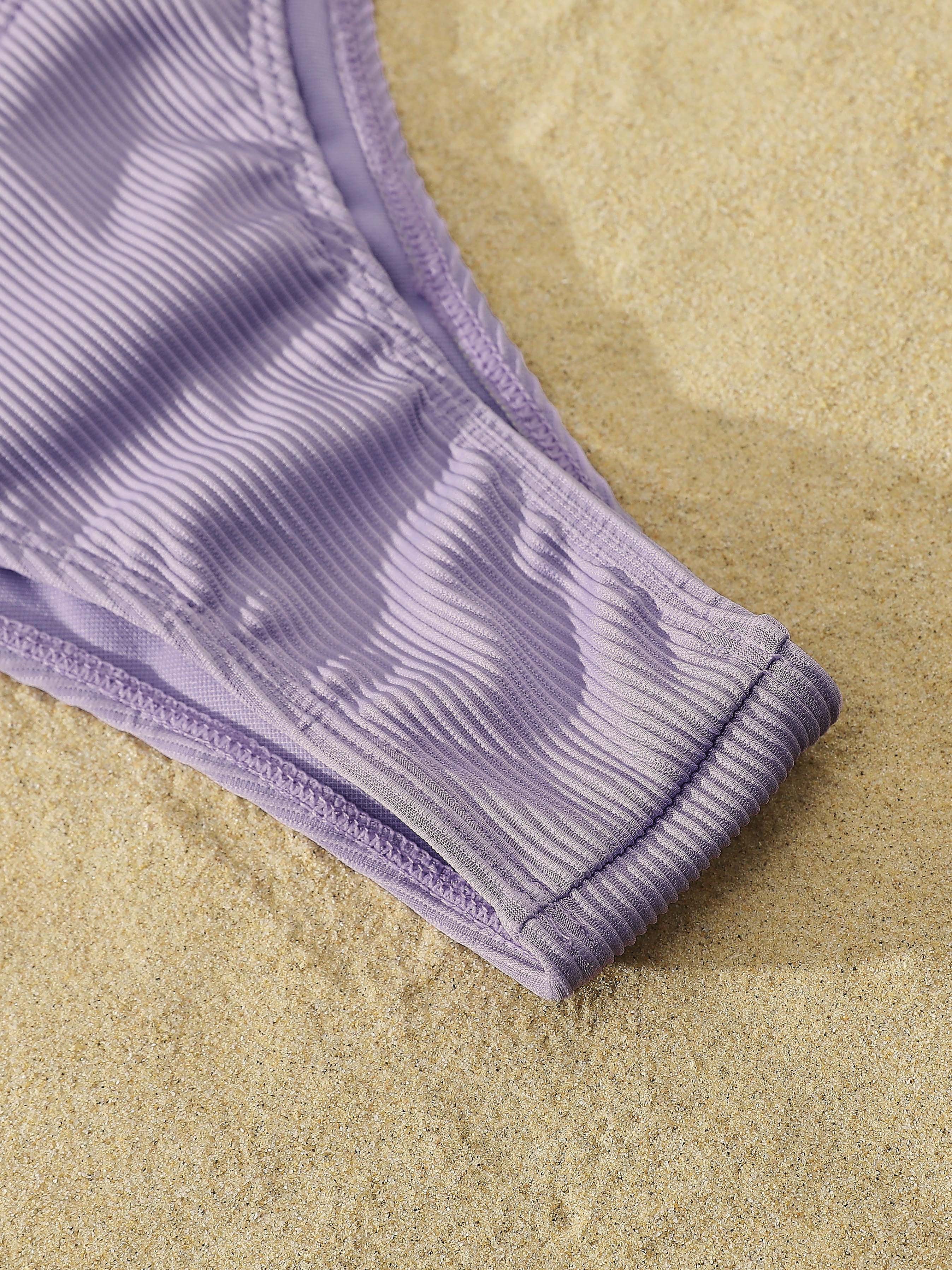 Solid Ribbed High Cut Bikini