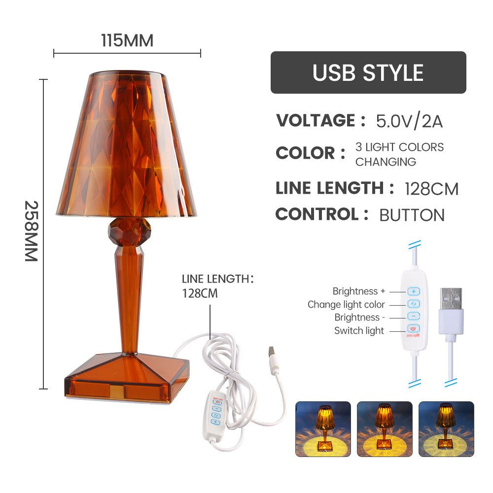 Crystal Table Lamp Diamond Acrylic LED USB Dimmable Bedroom Bedside Light Desk Night Lamp