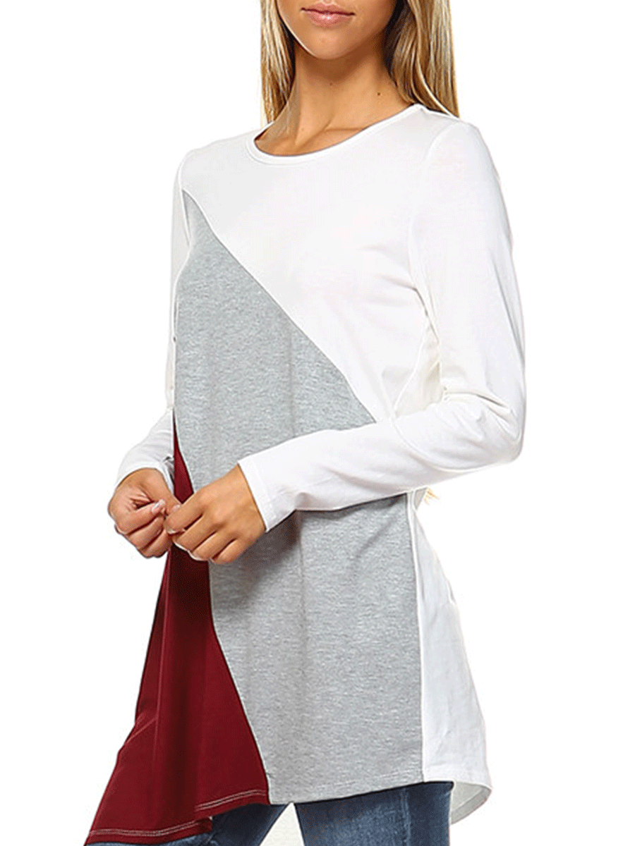 Color Block Plain Long Sleeve Cotton-Blend Blouse & Shirts