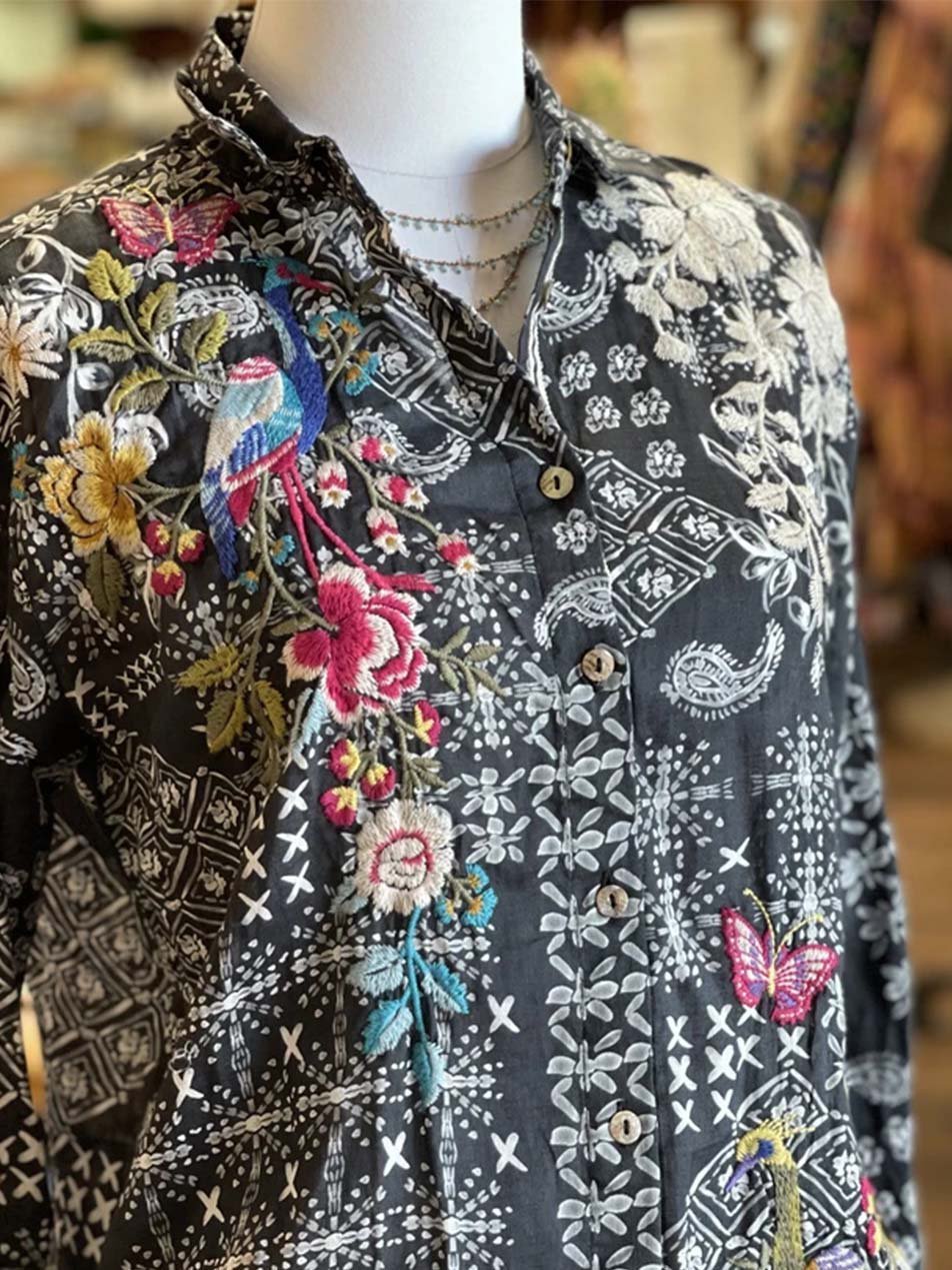 Vintage Shirt Collar Cotton-Blend Shift Shirts & Tops