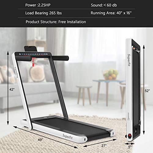 Goplus 2 in 1 Folding Treadmill with Dual Display, 2.25HP Superfit Under Desk Electric Pad Treadmill, White