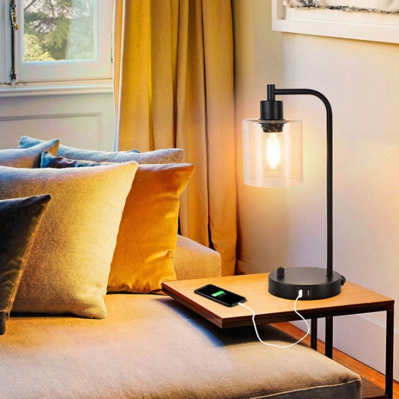 Table Lamp Double USB Wireless Charging Dimming Industrial Wind  Hot Bedside Lamp