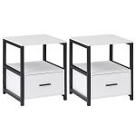 VECELO 2-Tier Metal Frame Nightstand w/ Drawer for Bedroom, Living Room/ 2 Pack