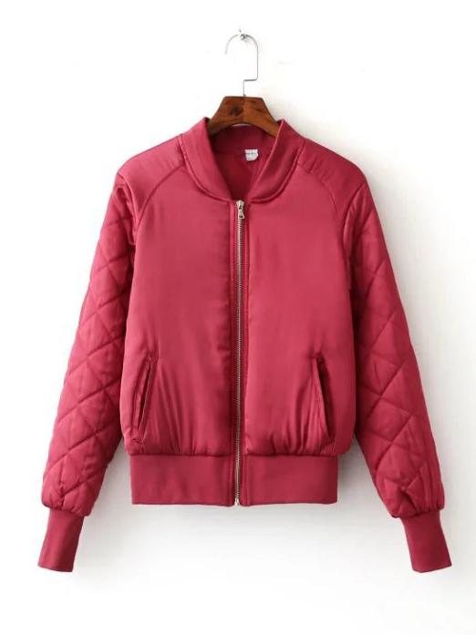 Casual Stand Collar pockets Zipper Bomber Jacket