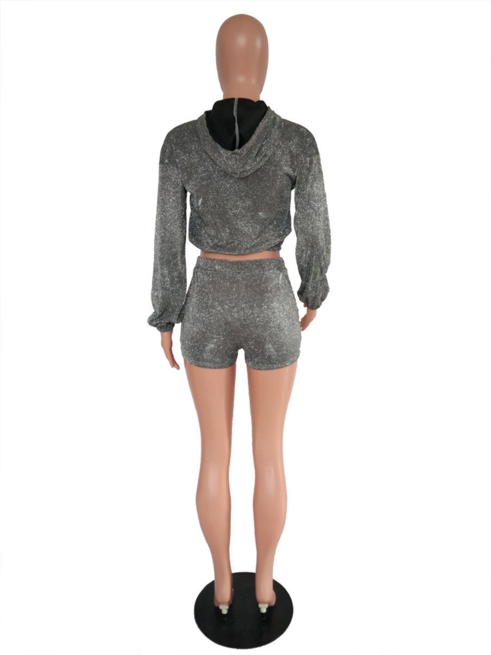 Sexy Sequins Grey Crop Top and Shorts
